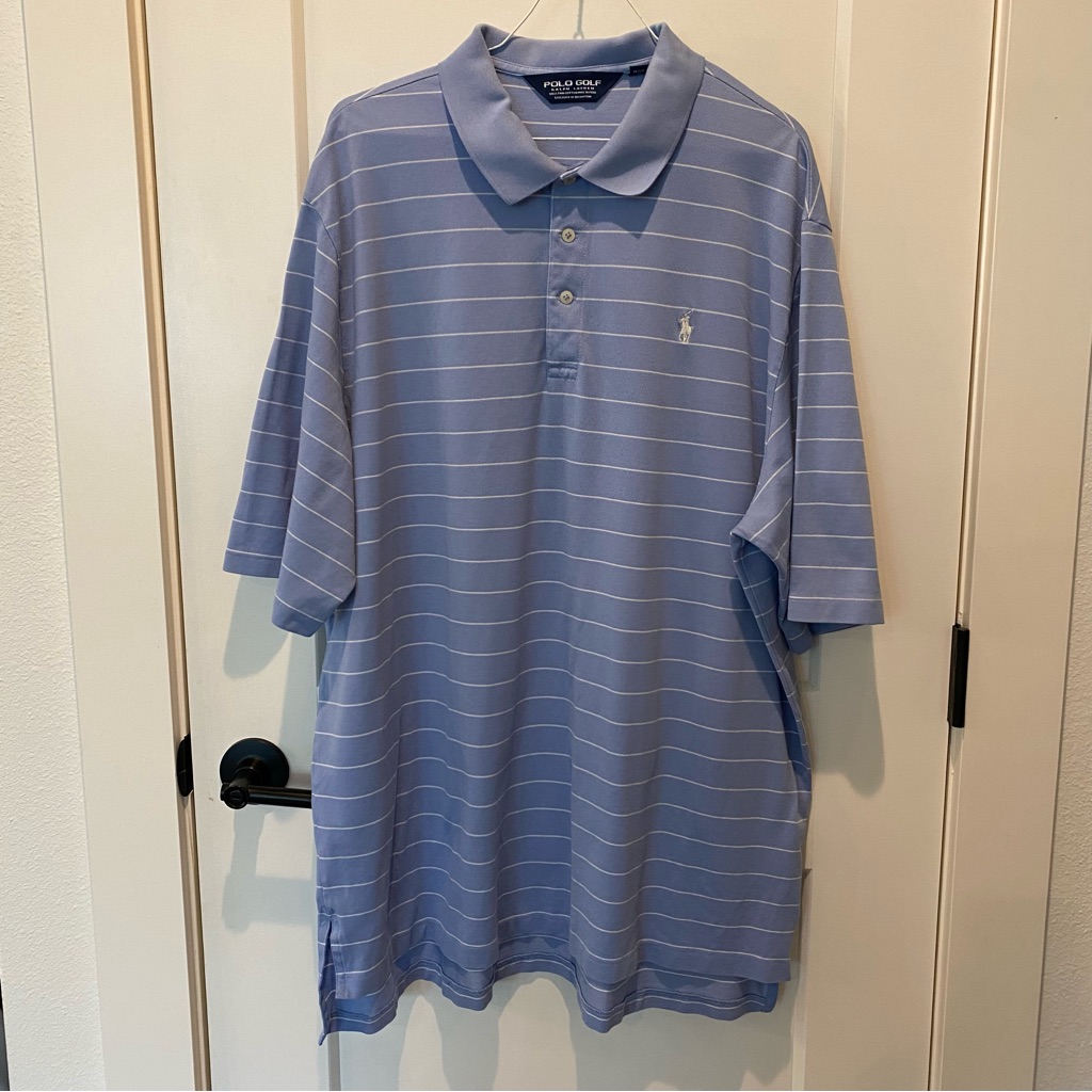 Ralph Lauren Polo Golf. Short Sleeve. Light Blue/White Stripe. Xxl.Pima Cotton